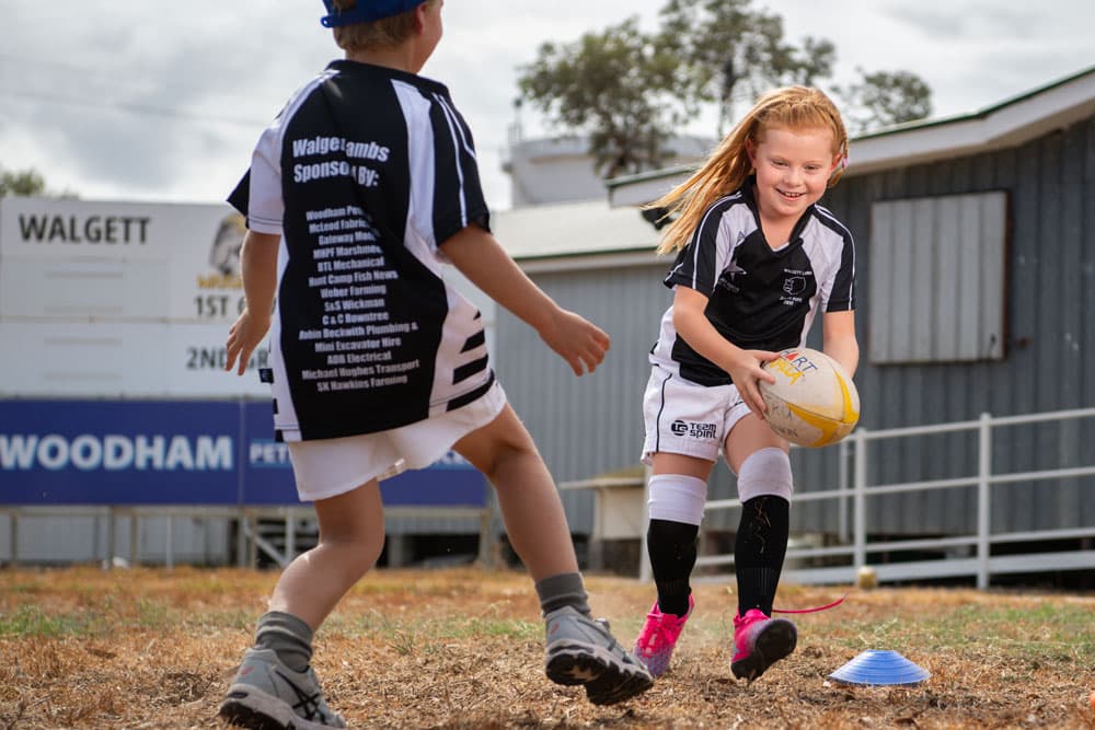 Walgett juniors train in front of the club’s Tin Shed clubhouse. Photo: Rugby AU Media/Stuart Walmsley